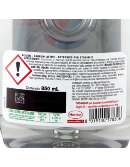 nelsen detersivo per piatti - 850ml - carboni attivi: tuttocasashop.live: pulizia e cura della casa