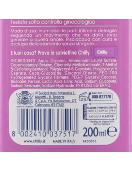 chilly detergente intimo 200ml - lenitivo - sollievo dai fastidi intimi: tuttocasashop.live: igiene e cura della persona