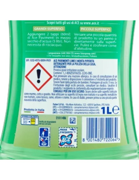 ace pavimenti igienizzante - 1 litro - lime e menta: tuttocasashop.live: pulizia e cura della casa