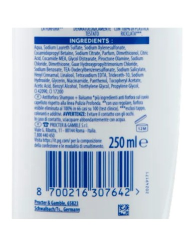 head & shoulders shampoo e balsamo 2in1 250ml - classic clean: tuttocasashop.live: igiene e cura della persona