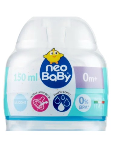 neobaby biberon in plastica collo largo - 150ml - 0m+ - dino blu: tuttocasashop.live: igiene e cura della persona
