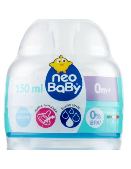 neobaby biberon in plastica collo largo - 150ml - 0m+ - dino blu: tuttocasashop.live: igiene e cura della persona