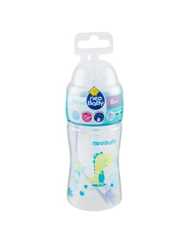neobaby biberon in plastica collo largo - 150ml - 0m+ - dino blu: tuttocasashop.live: igiene e cura della persona