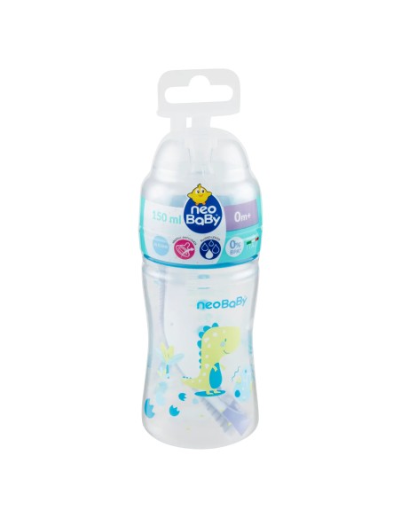 neobaby biberon in plastica collo largo - 150ml - 0m+ - dino blu: tuttocasashop.live: igiene e cura della persona