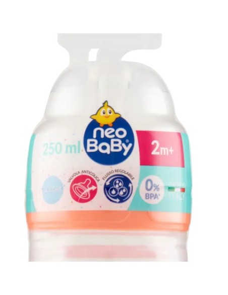 neobaby biberon in plastica collo largo - 250ml - 2m+ - dino arancione: tuttocasashop.live: igiene e cura della persona