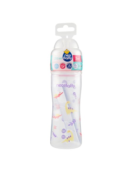 neobaby biberon in plastica collo largo - 250ml - 2m+ - dino rosa: tuttocasashop.live: igiene e cura della persona