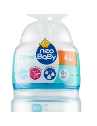 neobaby biberon in plastica collo largo - 330ml - 4m+ - dino blu: tuttocasashop.live: igiene e cura della persona