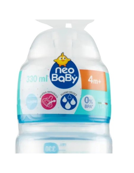 neobaby biberon in plastica collo largo - 330ml - 4m+ - dino blu: tuttocasashop.live: igiene e cura della persona