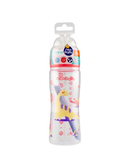neobaby biberon in plastica collo largo - 330ml - 4m+ - dino rosa: tuttocasashop.live: igiene e cura della persona