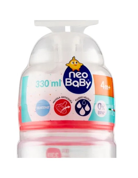 neobaby biberon in plastica collo largo - 330ml - 4m+ - dino rosa: tuttocasashop.live: igiene e cura della persona