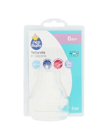 neobaby 2 tettarelle in silicone per biberon - 1 foro - flusso lento - 0m+: tuttocasashop.live: igiene e cura della persona
