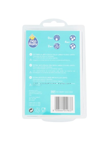 neobaby 2 tettarelle in silicone per biberon - 1 foro - flusso lento - 0m+: tuttocasashop.live: igiene e cura della persona