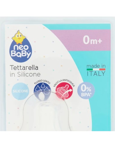 neobaby 2 tettarelle in silicone per biberon - 1 foro - flusso lento - 0m+: tuttocasashop.live: igiene e cura della persona