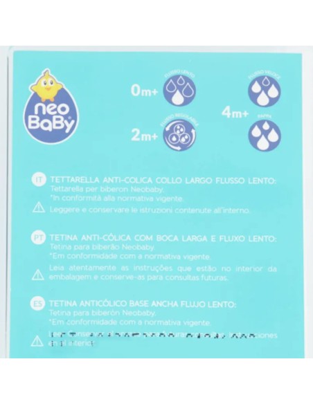 neobaby 2 tettarelle in silicone per biberon - 1 foro - flusso lento - 0m+: tuttocasashop.live: igiene e cura della persona