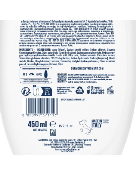 dermomed bagnodoccia 650ml - ph neutro - vitalita' al lime: tuttocasashop.live: igiene e cura della persona