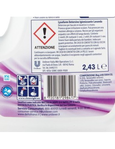 lysoform detersivo lavatrice liquido igienizzante - 54 lavaggi - lavanda: tuttocasashop.live: prodotti per bucato e tessuti
