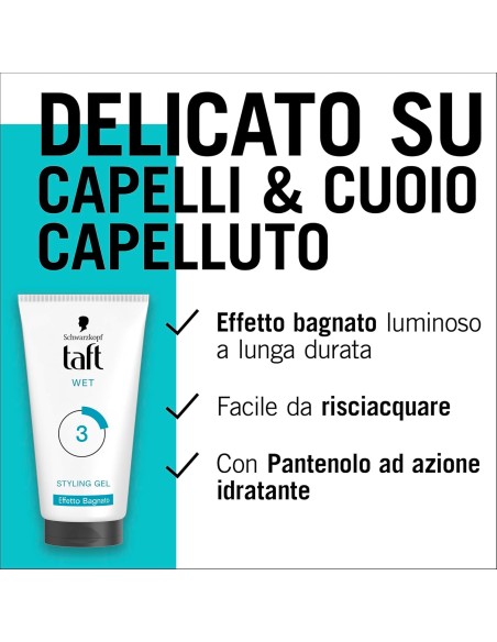 taft styling gel fissante per capelli - 150ml - wet - effetto bagnato: tuttocasashop.live: igiene e cura della persona