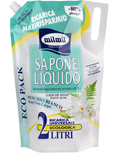mil mil sapone liquido - ecoricarica - 2 litri - muschio bianco: tuttocasashop.live: igiene e cura della persona