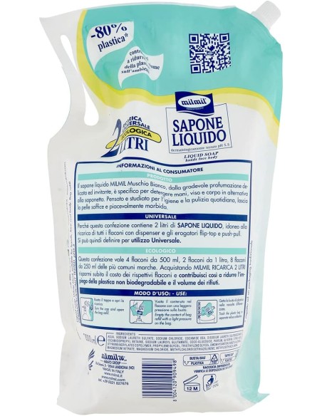 mil mil sapone liquido - ecoricarica - 2 litri - muschio bianco: tuttocasashop.live: igiene e cura della persona