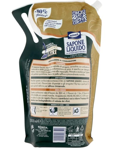 mil mil sapone liquido - ecoricarica - 2 litri - pino: tuttocasashop.live: igiene e cura della persona