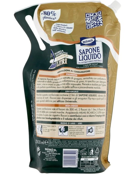 mil mil sapone liquido - ecoricarica - 2 litri - pino: tuttocasashop.live: igiene e cura della persona