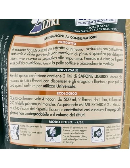 mil mil sapone liquido - ecoricarica - 2 litri - pino: tuttocasashop.live: igiene e cura della persona