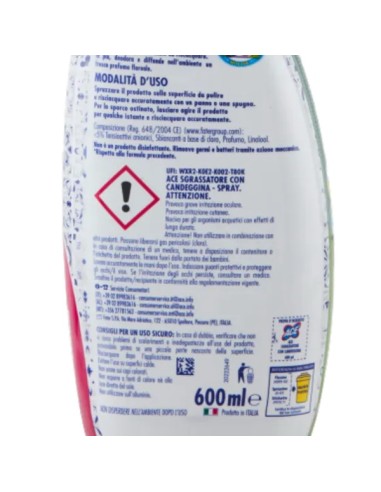 ace detergente spray - 600ml - sgrassatore con candeggina: tuttocasashop.live: pulizia e cura della casa