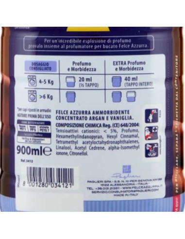 felce azzurra ammorbidente concentrato 45 lavaggi 900ml - argan e vaniglia: tuttocasashop.live: prodotti per bucato e tessuti