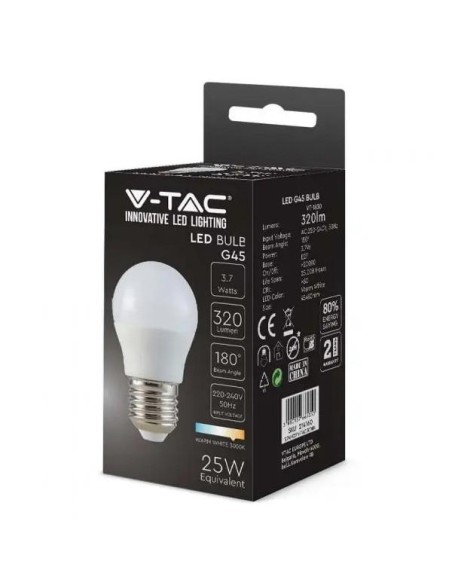 v-tac lampadina a led - sfera - e27 3.7w 4000k - luce naturale: tuttocasashop.live: altro - bazar
