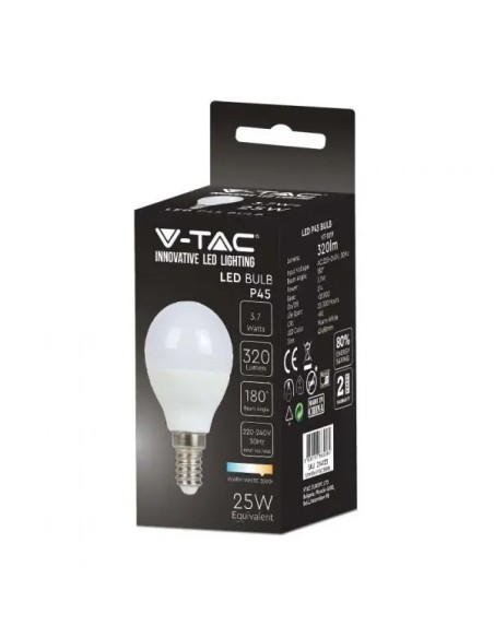 v-tac lampadina a led - sfera - e14 3.7w 4000k - luce naturale: tuttocasashop.live: altro - bazar