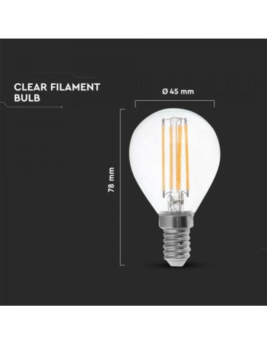 v-tac lampadina con filamento led - sfera - e14 6w 2700k - luce calda: tuttocasashop.live: altro - bazar