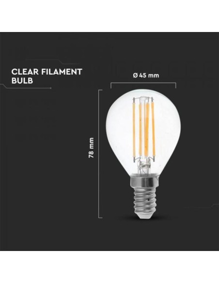 v-tac lampadina con filamento led - sfera - e14 6w 2700k - luce calda: tuttocasashop.live: altro - bazar