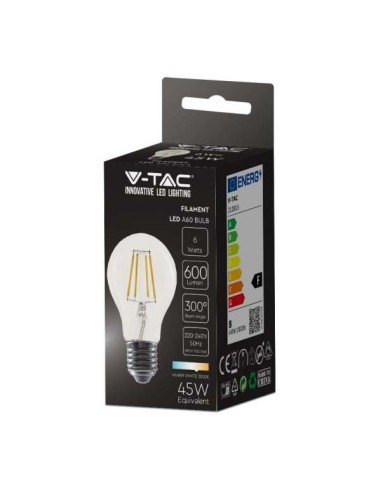 v-tac lampadina con filamento led - goccia - e27 6w 4000k - luce naturale: tuttocasashop.live: altro - bazar
