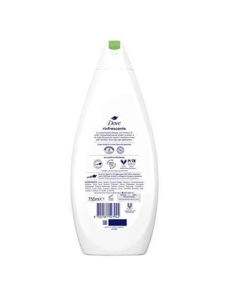 dove bagnodoccia - 750ml - rinfrescante - con cetriolo e te' verde: tuttocasashop.live: igiene e cura della persona