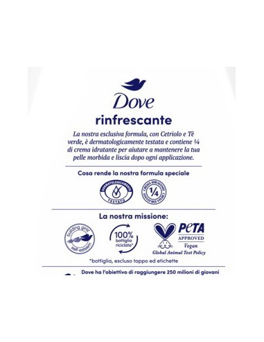 dove bagnodoccia - 750ml - rinfrescante - con cetriolo e te' verde: tuttocasashop.live: igiene e cura della persona