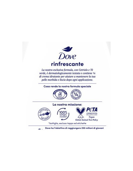 dove bagnodoccia - 750ml - rinfrescante - con cetriolo e te' verde: tuttocasashop.live: igiene e cura della persona