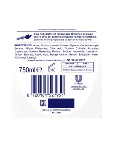 dove bagnodoccia - 750ml - talco - al delicato profumo di talco: tuttocasashop.live: igiene e cura della persona