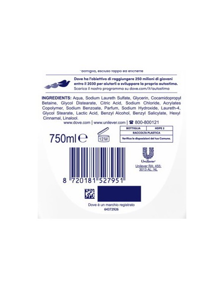 dove bagnodoccia - 750ml - talco - al delicato profumo di talco: tuttocasashop.live: igiene e cura della persona