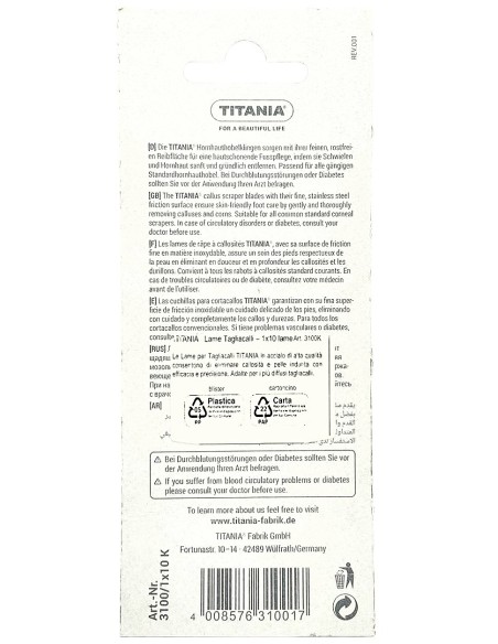 titania 10 lame ricambio per tagliacalli - made in germany: tuttocasashop.live: igiene e cura della persona