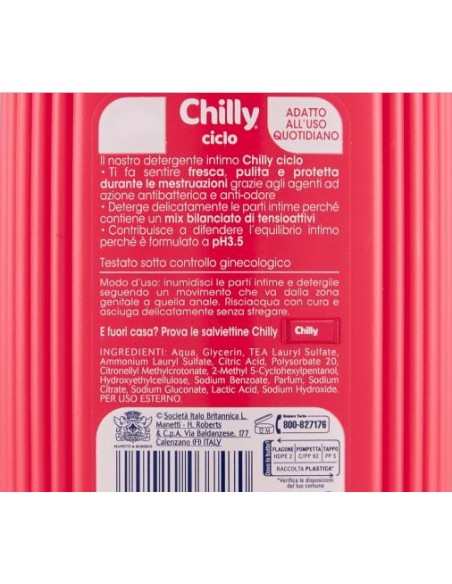 chilly detergente intimo 200ml - ciclo - igienizzante e riequilibrante: tuttocasashop.live: igiene e cura della persona