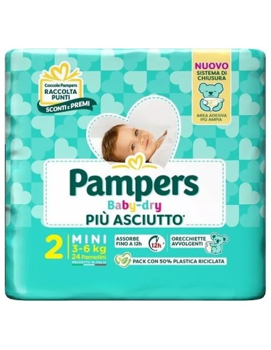 pampers pannolini baby-dry - taglia 2 mini 3-6kg - 24 pezzi: tuttocasashop.live: igiene e cura della persona