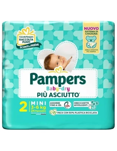 pampers pannolini baby-dry - taglia 2 mini 3-6kg - 24 pezzi: tuttocasashop.live: igiene e cura della persona