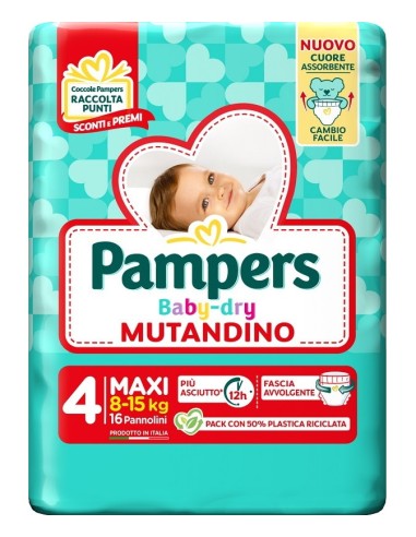 pampers baby dry mutandino - taglia 4 maxi 6-15kg - 16 pezzi: tuttocasashop.live: igiene e cura della persona