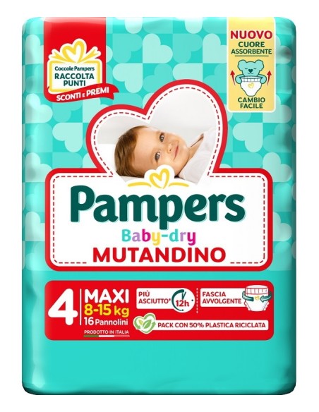 pampers baby dry mutandino - taglia 4 maxi 6-15kg - 16 pezzi: tuttocasashop.live: igiene e cura della persona