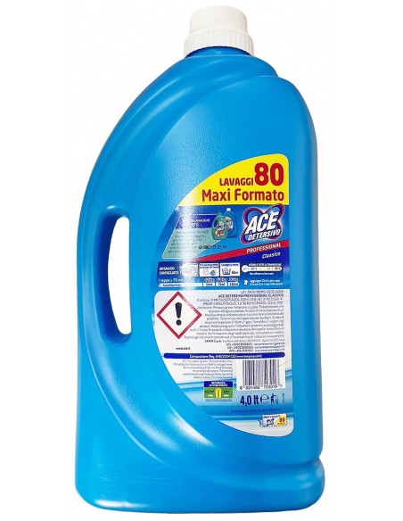 ace detersivo lavatrice liquido 80 lavaggi 4 litri - professional classico: tuttocasashop.live: prodotti per bucato e tessuti