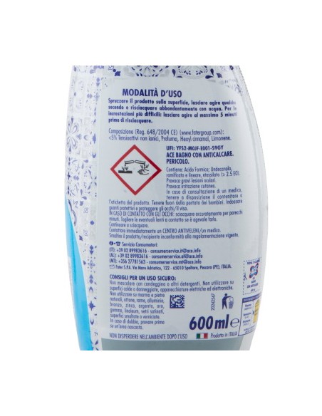 ace bagno con anticalcare spray 600ml - senza candeggina: tuttocasashop.live: pulizia e cura della casa