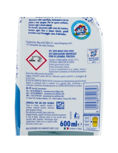 ace sgrassatore universale spray 600ml - senza candeggina - fiori di lavanda: tuttocasashop.live: pulizia e cura della casa