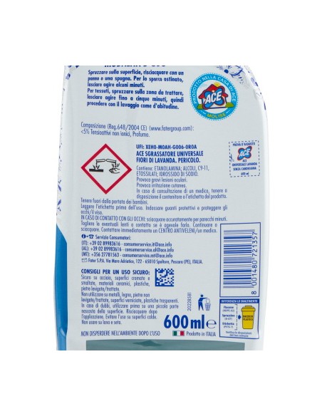 ace sgrassatore universale spray 600ml - senza candeggina - fiori di lavanda: tuttocasashop.live: pulizia e cura della casa