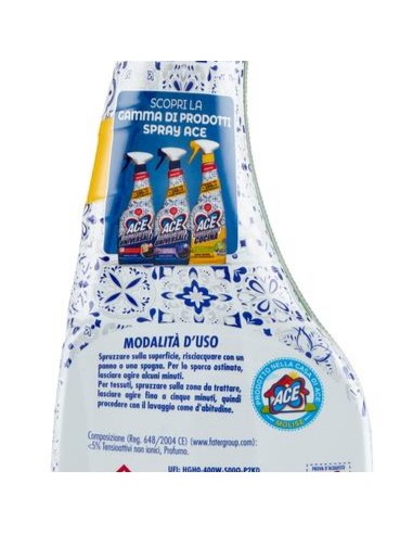 ace sgrassatore universale spray 600ml - senza candeggina - limone bergamott: tuttocasashop.live: pulizia e cura della casa