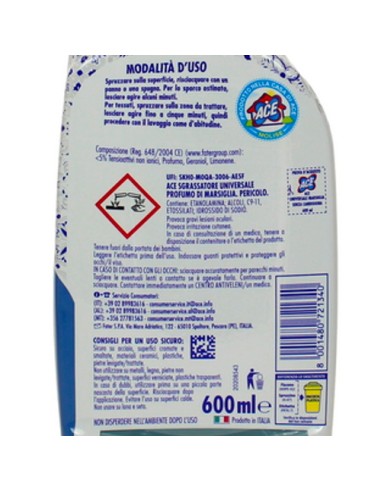 ace sgrassatore universale spray 600ml - senza candeggina - marsiglia: tuttocasashop.live: pulizia e cura della casa